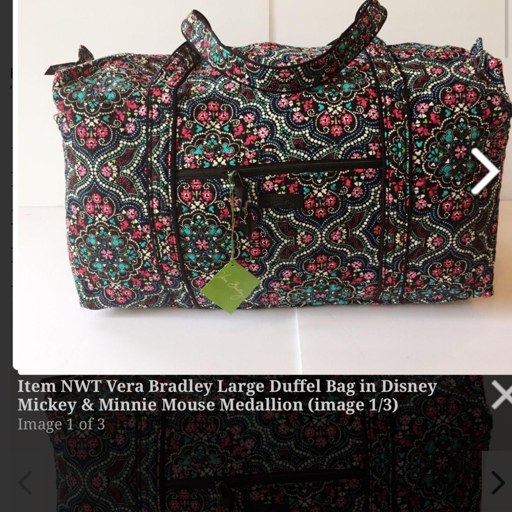 Vera Bradley Large Duffel Bag In Disneys Mickey & Minnie Mouse medallion pattern